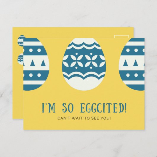 Funny Yellow en Blue Decorated Egg Briefkaart (Voorkant / Achterkant)