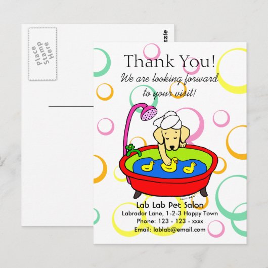 Funny Yellow Lab Cartoon Pet Salon Briefkaart (Voorkant / Achterkant)