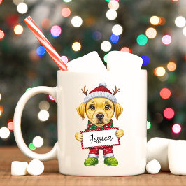 Funny Yellow Lab Elf Kerst Mok
