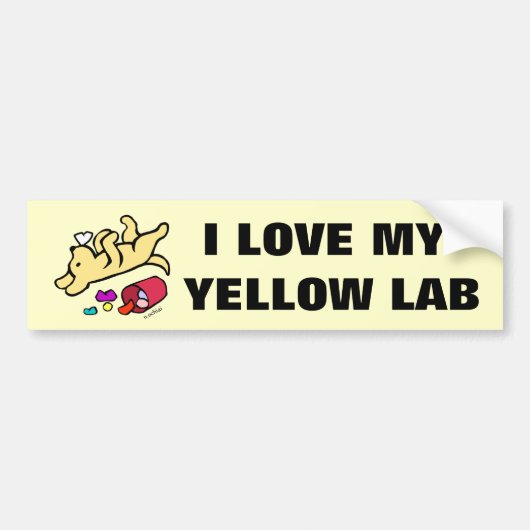 Funny Yellow Labrador Cartoon Bumpersticker (Voorkant)