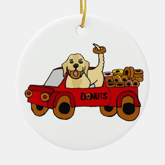 Funny Yellow Labrador Retriever in Donut Truck Keramisch Ornament (Voorkant)