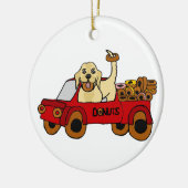 Funny Yellow Labrador Retriever in Donut Truck Keramisch Ornament (Links)