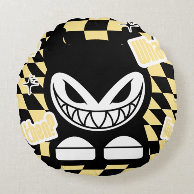 Funny Yellow Labubou-Inspired  Rond Kussen (Voorkant)