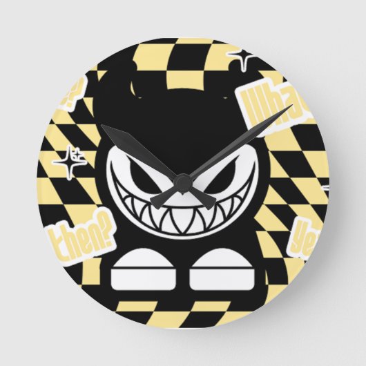 Funny Yellow Labubou-Inspired Ronde Klok (Voorkant)