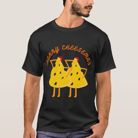 Funny Yellow Merry Cheesemas met Xmas Petten T-shirt (Voorkant)