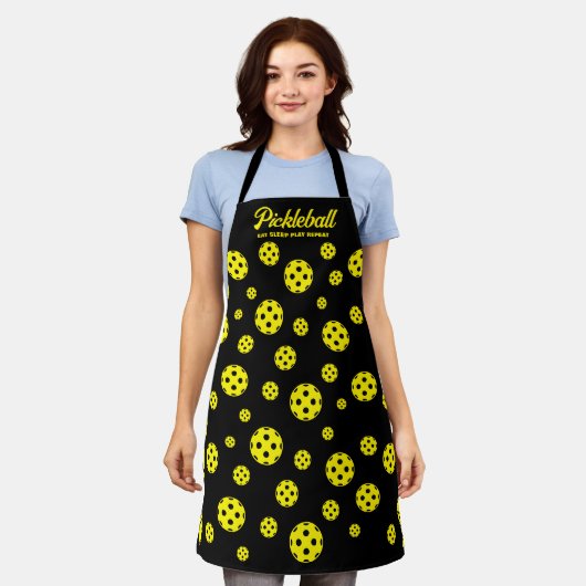 Funny yellow pickleball All-Over Print BBQ Apron Schort (Gedragen)