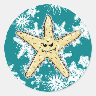Funny yellow punk Starfish met een smirk Ronde Sticker
