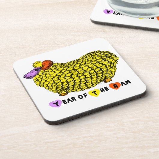 Funny Yellow Ram Chinese Year Zodiac Birthday C Drankjes Onderzetter (Linkerzijde)