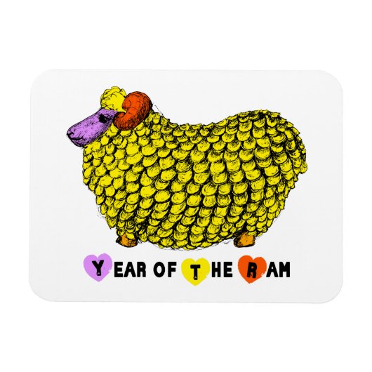 Funny Yellow Ram Chinese Year Zodiac Birthday HPM Magneet (Horizontaal)