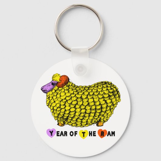 Funny Yellow Ram Chinese Year Zodiac Birthday RK Sleutelhanger (Voorkant)