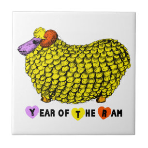 Funny Yellow Ram Chinese Year Zodiac Birthday Tile Tegeltje