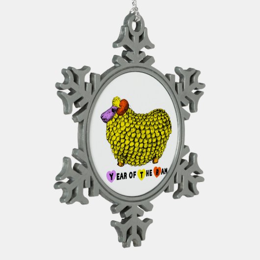 Funny Yellow Ram Chinese Year Zodiac CO Tin Sneeuwvlok Ornament (Links)