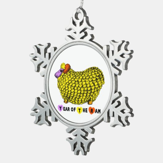 Funny Yellow Ram Chinese Year Zodiac CO Tin Sneeuwvlok Ornament (Rechts)