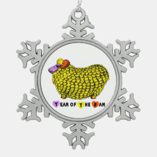 Funny Yellow Ram Chinese Year Zodiac CO Tin Sneeuwvlok Ornament
