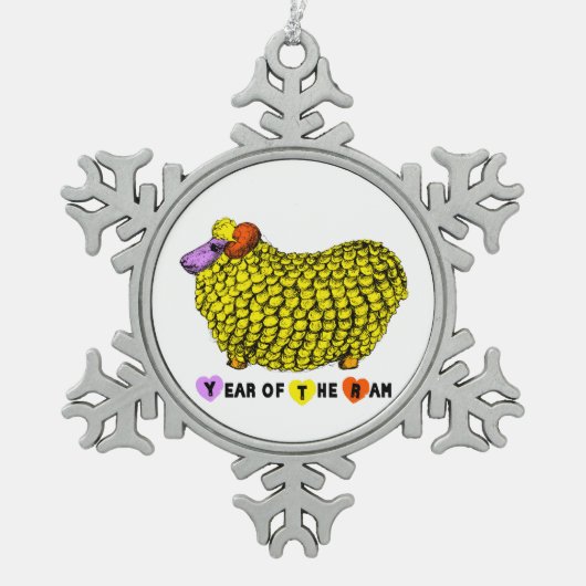 Funny Yellow Ram Chinese Year Zodiac CO Tin Sneeuwvlok Ornament (Voorkant)