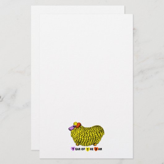 Funny Yellow Ram Chinese Year Zodiak Stationery Briefpapier (Voorkant / Achterkant)