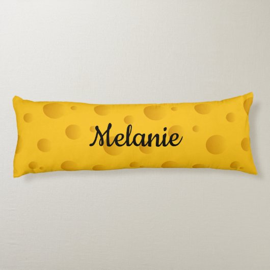 Funny yellow Swiss cheese pattern custom name Lichaamskussen (Achterkant)