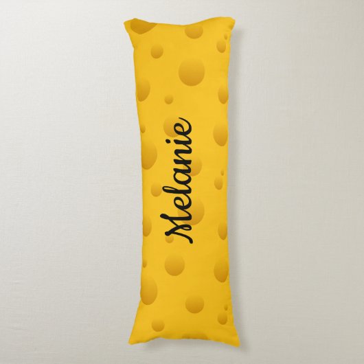 Funny yellow Swiss cheese pattern custom name Lichaamskussen (Voorkant Verticaal)