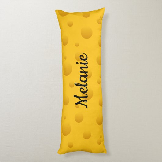 Funny yellow Swiss cheese pattern custom name Lichaamskussen (Achterkant (Verticaal))