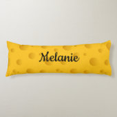 Funny yellow Swiss cheese pattern custom name Lichaamskussen (Voorkant)