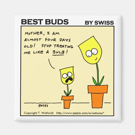 Funny Yellow Tulips moeder en dochter Cartoon Magneet (Voorkant)
