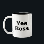 Funny Yes Boss Work Nah Tweekleurige Koffiemok<br><div class="desc">Dit grappige ontwerp kenmerkt de woorden "Ja Boss" aan de ene kant van de mok en "Werk Nah... " aan de andere kant. U kunt de naam en woorden veranderen in wat u ook kunt doen door op deze Sjabloon te klikken. Als je hulp nodig hebt bij het aanpassen, stuur...</div>