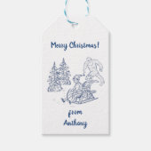 Funny Yeti Monsters Antiek Winter Toile Pattern Cadeaulabel (Voorkant)