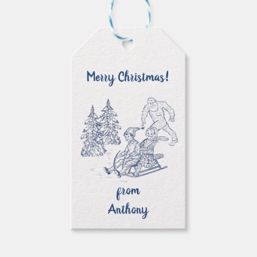 Funny Yeti Monsters Antiek Winter Toile Pattern Cadeaulabel (Voorkant)