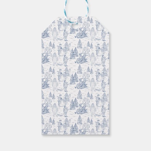Funny Yeti Monsters Antiek Winter Toile Pattern Cadeaulabel (Achterkant)