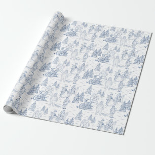 Funny Yeti Monsters Antiek Winter Toile Pattern Cadeaupapier