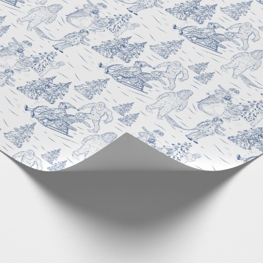 Funny Yeti Monsters Antiek Winter Toile Pattern Cadeaupapier (Hoek)