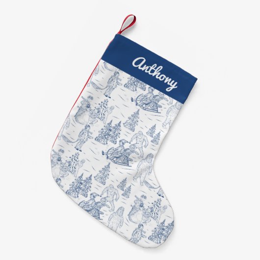 Funny Yeti Monsters Antiek Winter Toile Pattern Kleine Kerstsok (Voorkant (Hangend))