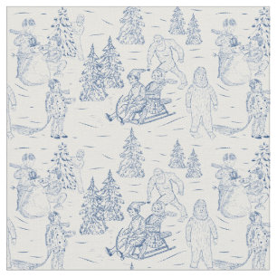 Funny Yeti Monsters Antiek Winter Toile Pattern Stof