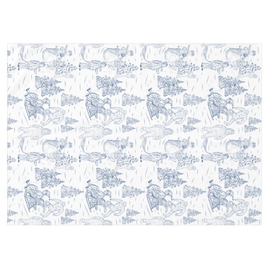 Funny Yeti Monsters Antiek Winter Toile Pattern Tafelkleed (Voorkant (Horizontaal))
