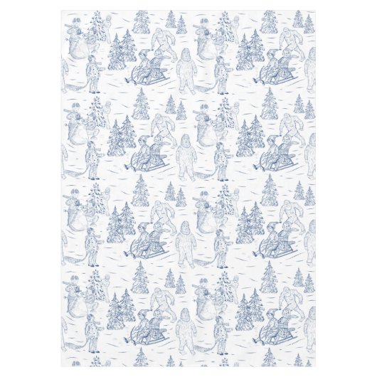 Funny Yeti Monsters Antiek Winter Toile Pattern Tafelkleed (Voorkant)