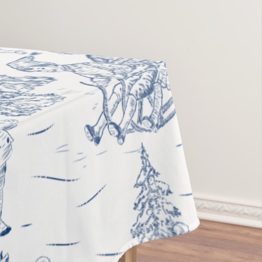 Funny Yeti Monsters Antiek Winter Toile Pattern Tafelkleed (Voorbeeld)