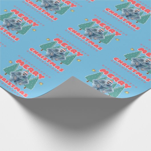 Funny Yeti - Vrolijk kerstfeest Cadeaupapier (Hoek)