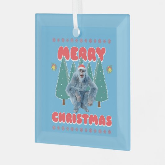 Funny Yeti - Vrolijk kerstfeest Glas Ornament (Voorkant links)
