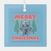 Funny Yeti - Vrolijk kerstfeest Glas Ornament (Voorkant)