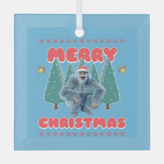 Funny Yeti - Vrolijk kerstfeest Glas Ornament (Voorkant)
