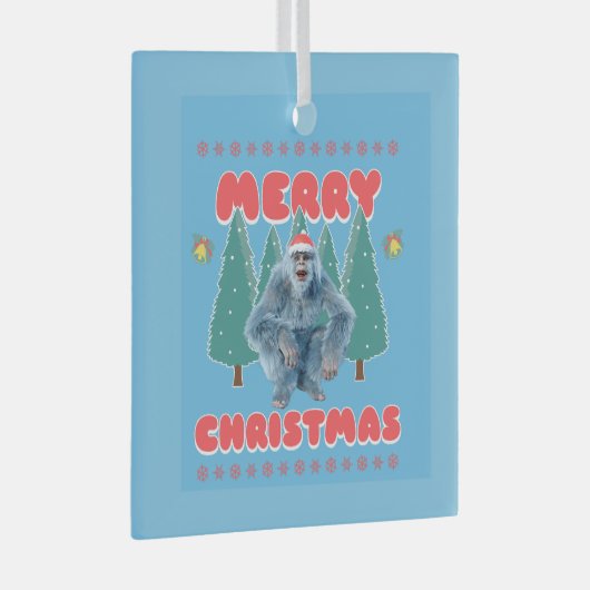 Funny Yeti - Vrolijk kerstfeest Glas Ornament (Voorkant Rechts)