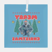 Funny Yeti - Vrolijk kerstfeest Glas Ornament (Achterkant)