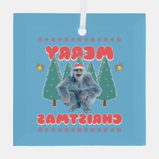 Funny Yeti - Vrolijk kerstfeest Glas Ornament (Achterkant)