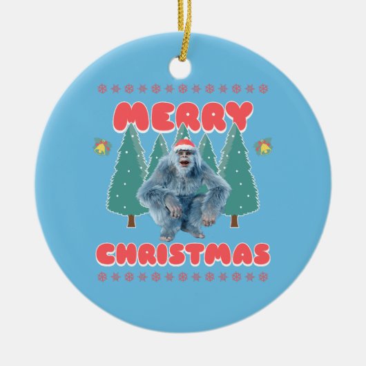 Funny Yeti - Vrolijk kerstfeest Keramisch Ornament (Voorkant)