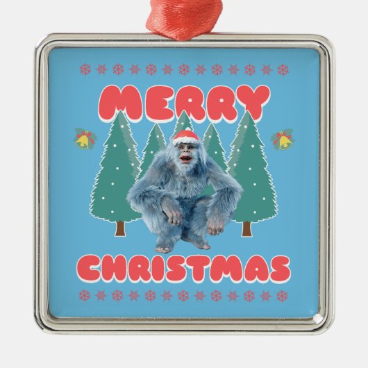 Funny Yeti - Vrolijk kerstfeest Metalen Ornament (Voorkant)