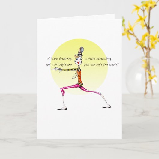 Funny Yoga pose wenskaart geschikt voor framing Kaart (Gele Bloem)