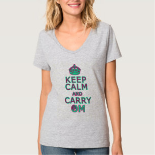 Funny yoga shirt Keep Calm Carry Om (roze en groen