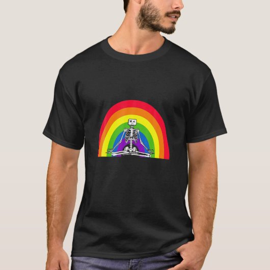 Funny Yoga Skeleton, Rainbow, Meditation, Chakra T-shirt (Voorkant)