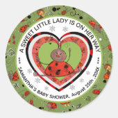 Funny Yoga Stretch Ladybug Heart Baby Shower  Ronde Sticker (Voorkant)