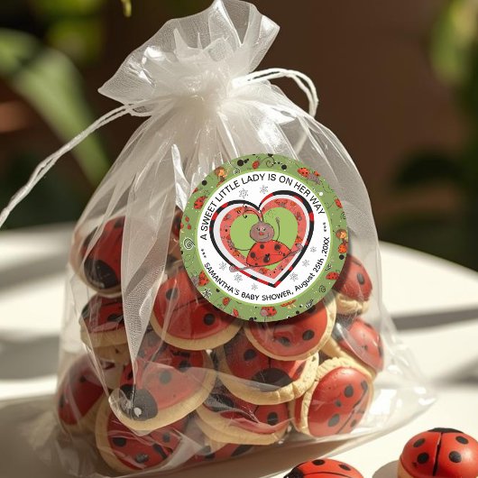 Funny Yoga Stretch Ladybug Heart Baby Shower  Ronde Sticker